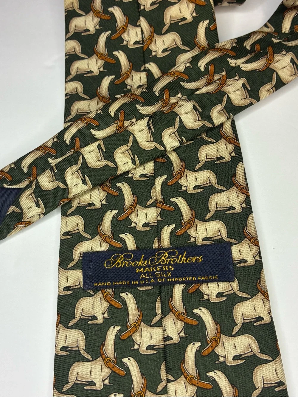 Brooks Brothers Makers Silk Tie Vintage Green Sea Lion Seal Animal Print Preppy